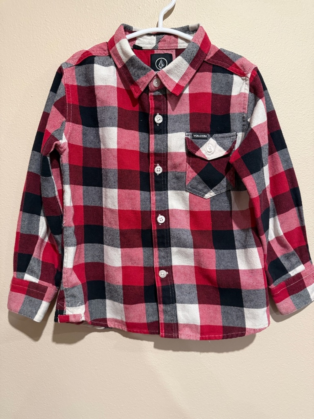 Volcom Kids Red Black White Plaid Flannel Button-Up Adorable Casual or Dress Up